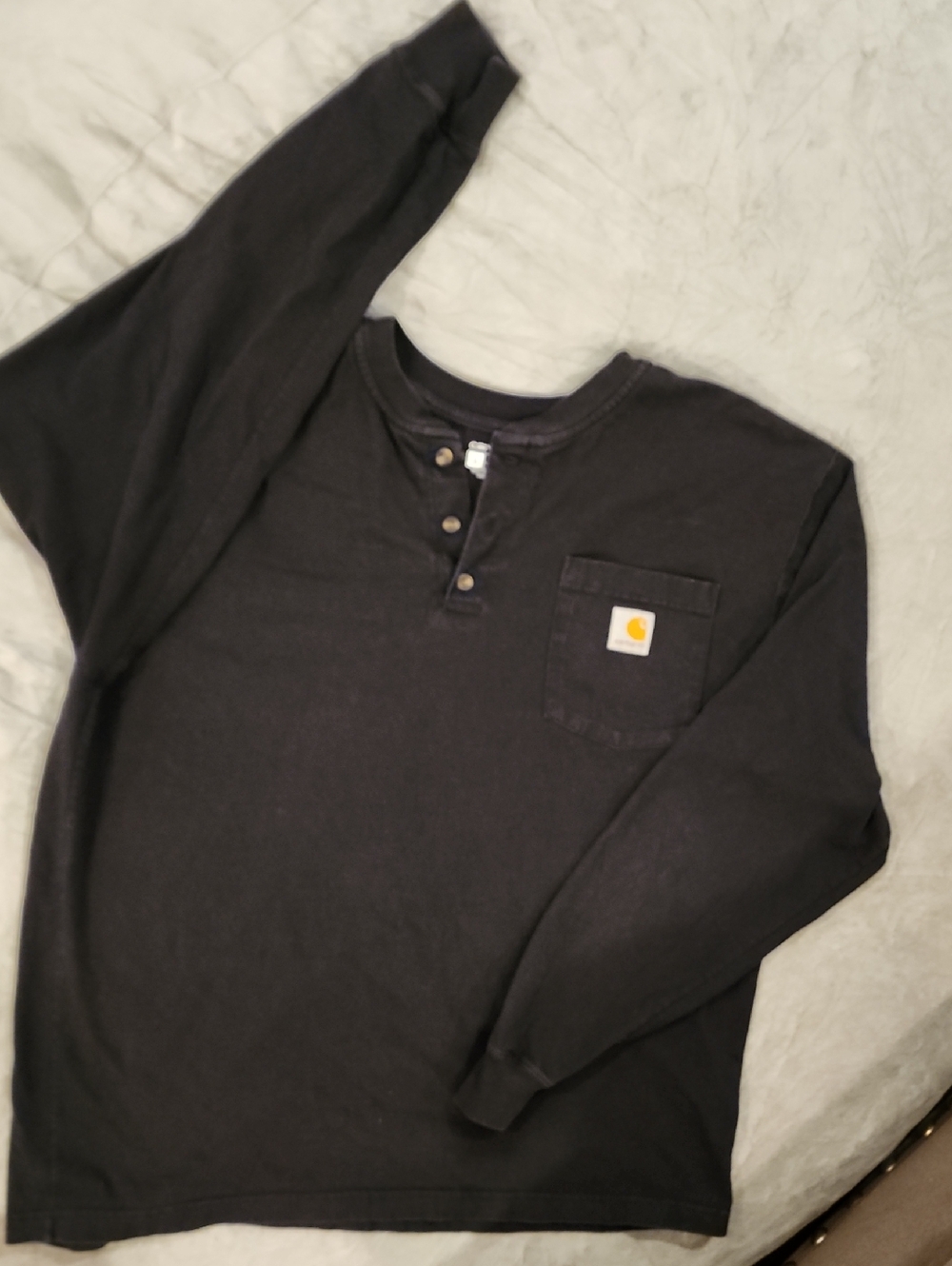 Carhartt Black Long Sleeve Henley with Chest Pocket Patch